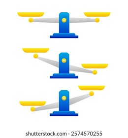 Set of weights. Scales with pans and base. Libra bowls in balance, Libra imbalance. Vector illustration.