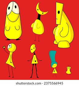 Set of weird robots characters. illustration for Posters, cards, postcards, stickers. Cartoon characters pack.