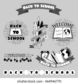 Set of welcome back to school backgrounds. Vector illustration.