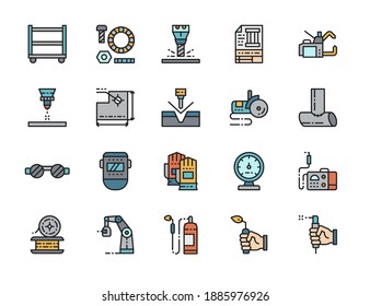 Set of Welding Flat Color Line Icons. Spot Machine, Bolts, Blowtorch and more.