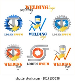 Set of welding logos in volume in blue and orange colors