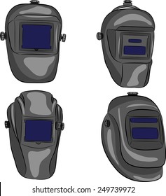Set welding masks of different shapes isolated on white background.