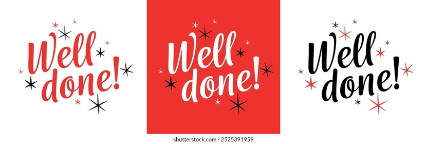 Set of "Welldone!" sign on color background