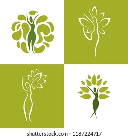 set wellness woman with nature balance