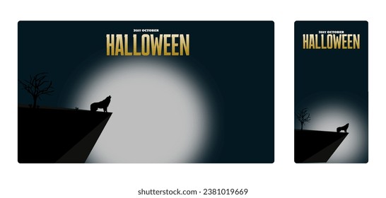 Set of werewolf howling bacground wallpaper in dark green background