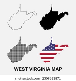 Set von West Virginia Karte Form, vereinte Staaten von Amerika. Flaches Concept Symbol Vektorgrafik Symbol .