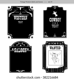 set of Western backgrounds.Vector black graphic labels isolated on white with text
