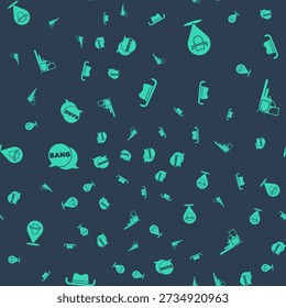 Set Western cowboy hat, Location, Bang boom, gun Comic and Revolver on seamless pattern. Vector