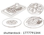 Set of western food in doodle