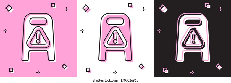 Set Wet floor and cleaning in progress icon isolated on pink and white, black background. Cleaning service concept. Vector Illustration