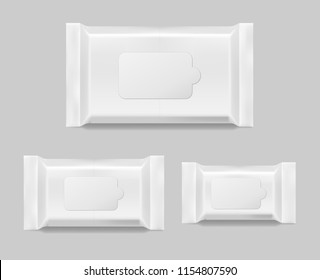 Set of wet wipes napkins template isolated. White wet wipes blank package. Vector illustration