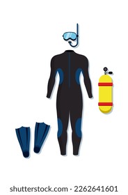 Set of Wetsuit Diver Clipart Vector Isolated On White Background