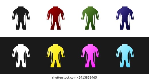 Set Wetsuit for scuba diving icon isolated on black and white background. Diving underwater equipment.  Vector