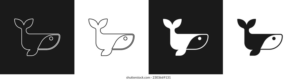 Establecer el icono de ballena aislado en fondo blanco y negro.  Vector