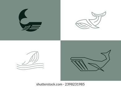 set of whale logo design with creative concept