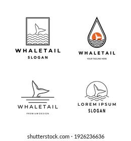 set whale tail logo icon line art minimalist vector illustration design