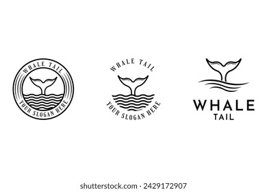 set of whale tail silhouette logo design vintage retro label circle