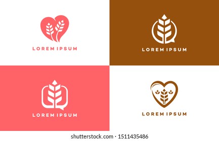 Set of Wheat Agriculture Industry logo symbol icon, Wheat Chat Talk Discuss logo, Wheat Love symbol icon
