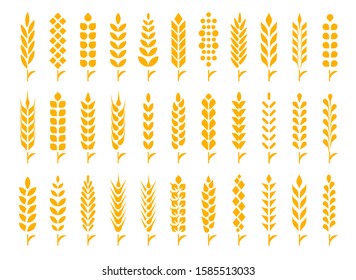 Set of wheat ears icons and design elements for beer, organic local farm fresh food, bakery themed design, vector illustration.