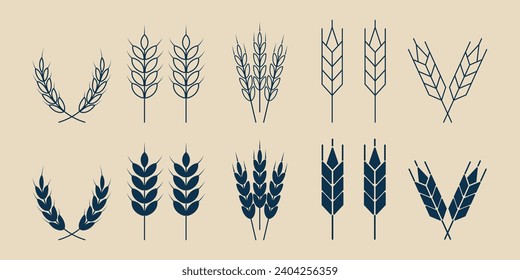 set wheat ears line art logo simple icon design template, vector illustration design