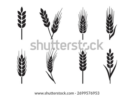 set of wheat ears, Wheat Ears Silhouette Set, A collection of eight black vector icons depicting various styles