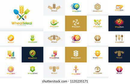 Set of Wheat Grain logo designs vector, Collection of Agriculture Wheat grain vector concept