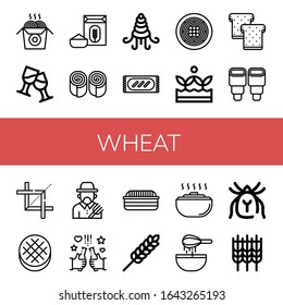 Set of wheat icons. Such as Noodles, Toast, Flour, Bun, Shellfish, Bread, Spaghetti, Crops, Pastry, Crop, Round bread, Farmer, Beer, Wheat, Dough, Mite , wheat icons