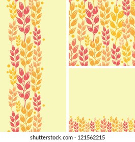 Set of wheat plants seamless pattern and borders backgrounds