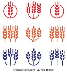 Set of wheat sheaf icons in various colors and styles transparent background
