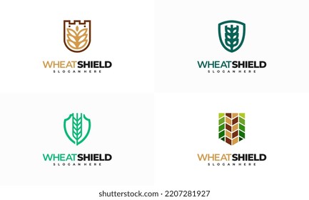 Set Set Set mit Logo-Designs für Weizenschutzschildmuster, Vektorgrafik, Symbol für das Symbol für die Vorlage des Getreidezeichens