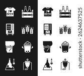 Set Wheat, Vending machine, Beer T-shirt, Pack of beer bottles, belly, Ice bucket, brewing process and Cold icon. Vector