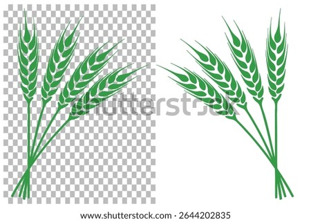 Set of wheats ears icons and wheat design elements. Harvest wheat grain, growth rice stalk and whole bread grains or field cereal nutritious