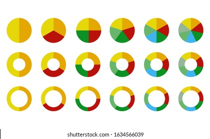 Set of wheel business chart icons in a variety of segments isolated on white.