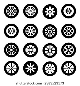 Juego de iconos de rueda. Diseño de vector pictograma.