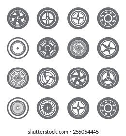 Set of wheel rims with tire isolated on white background