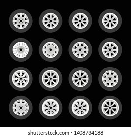 Set of wheel rims with tire - Vector