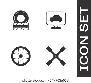 Set Wheel wrench, Car tire wheel, Alloy and service icon. Vector