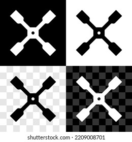 Set Wheel wrench icon isolated on black and white, transparent background. Wheel brace.  Vector