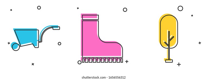 Coloque la flecha de rueda, la funda guardapolvo impermeable y el icono del árbol. Vector