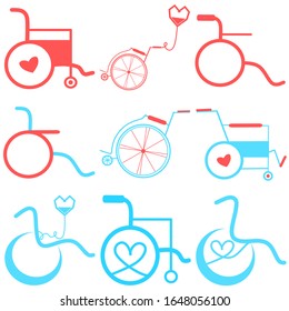 Rollstuhlsatz. Rollstuhlsymbol der Vektorillustration. Attraktives und schön gestaltetes Rollstuhlsymbol. Rollstuhl-, Behindertenparkplatz oder Zugangshilfen für Apps- und Druckaufdruck