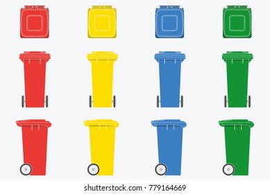 Set of wheelie bin isolated on white background, flat design, vector illustration
