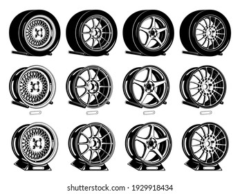 Set Wheels and Rims Vector 2