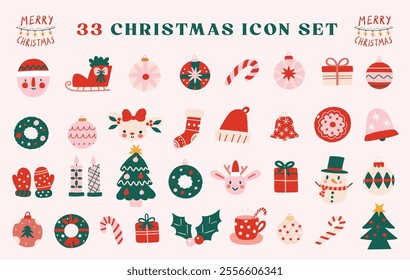 Set of whimsical christmas theme doodle icons, unique patterns, minimal lines, fun, playful, childish style on white background