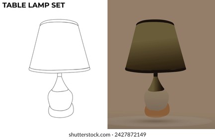 A set of whimsical floor and table lamps featuring various shades on elongated and slender supports. A vector illustration of a design piece for house lighting and décor that is isolated 