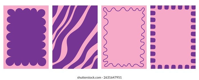 Set of whimsical frames. Hand drawn abstract frames for trendy invitations, cards, menu design. Vector illustration of doodle rectangular borders and backgrounds.