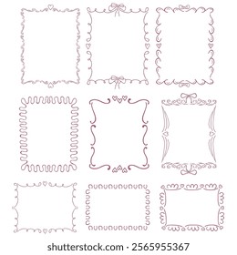 Set of Whimsical Frames. Line Art Illustration.