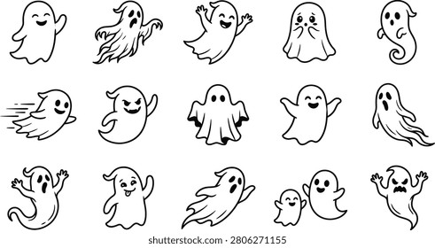 Set whimsical ghost icons