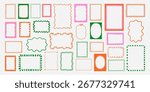 Set of whimsical hand-drawn frames with wavy squiggle curly ribbons in trendy, vintage styles. Vector playful border frames for trendy invitations, cards