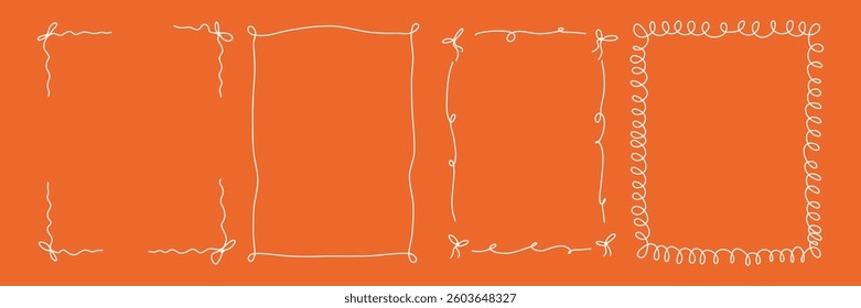 Set of whimsical hand-drawn frames with wavy squiggle curly ribbons in trendy, vintage styles. Vector playful border frames for trendy invitations, cards
