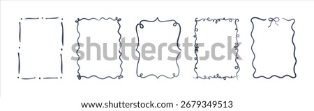 Set of whimsical hand-drawn frames with wavy and curly ribbons in trendy vintage style for birthday, Christmas, wedding invitations and cards.  doodle bows and ribbons, coquette bow details Stock photo © 